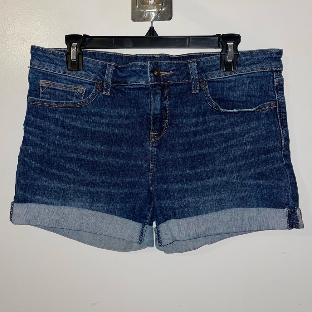 Dark Blue Denim Roll-Cuff Women's Shorts